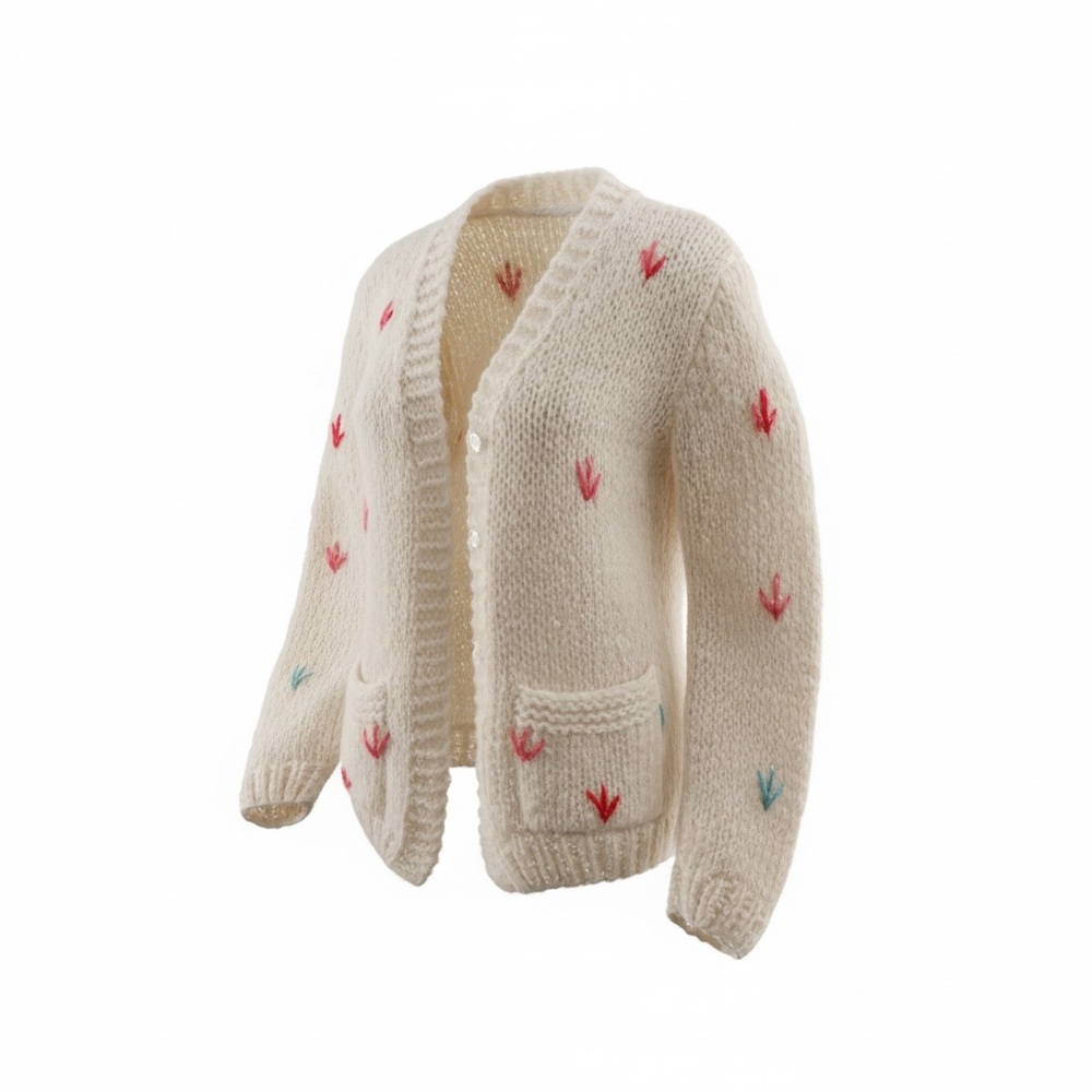 Vintage Embroidered Cream Cardigan Sweater